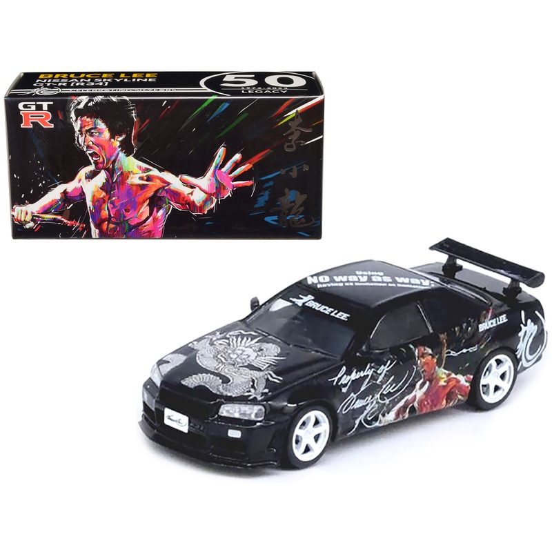 Nissan Skyline GT-R (R34) RHD (Right Hand Drive) Black “Bruce Lee Legacy 50 Year Anniversary” 1/64 Diecast Model Car by Inno Models