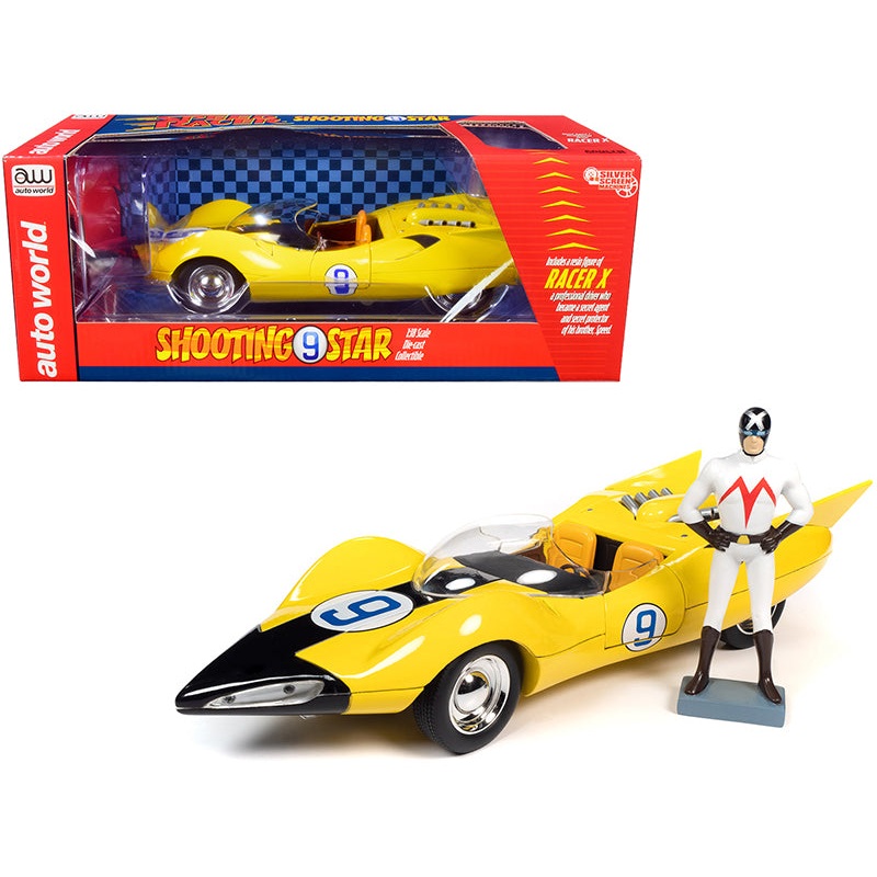 Shooting Star #9 Yellow and Racer X Figurine “Speed Racer” Anime Series 1/18 Diecast Model Car by Auto World