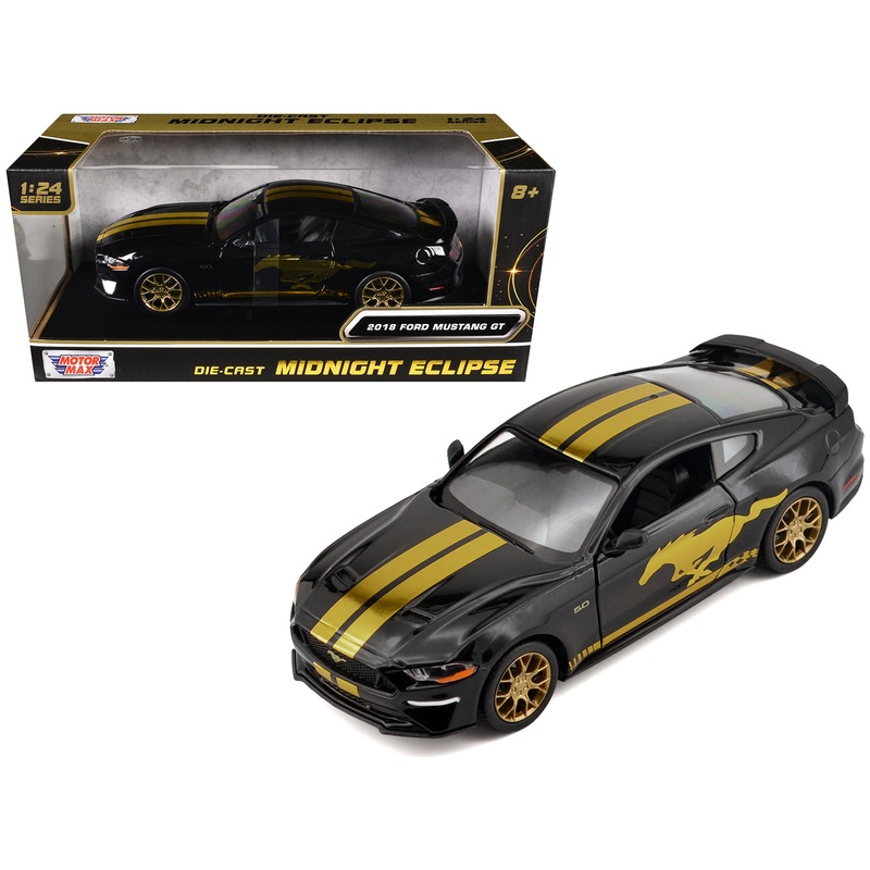 2018 Ford Mustang GT 5.0 Black with Gold Stripes and Graphics “Midnight Eclipse” Series 1/24 Diecast Model Car by Motormax