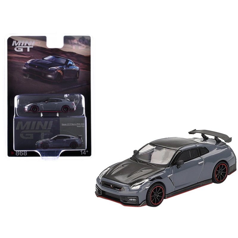 2024 Nissan GT-R Nismo (R35) Stealth Gray with Carbon Hood and Top Limited Edition 1/64 Diecast Model Car by Mini GT