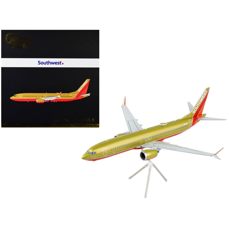 Boeing 737 MAX 8 Commercial Aircraft “Southwest Airlines” Gold and Red “Gemini 200” Series 1/200 Diecast Model Airplane by GeminiJets