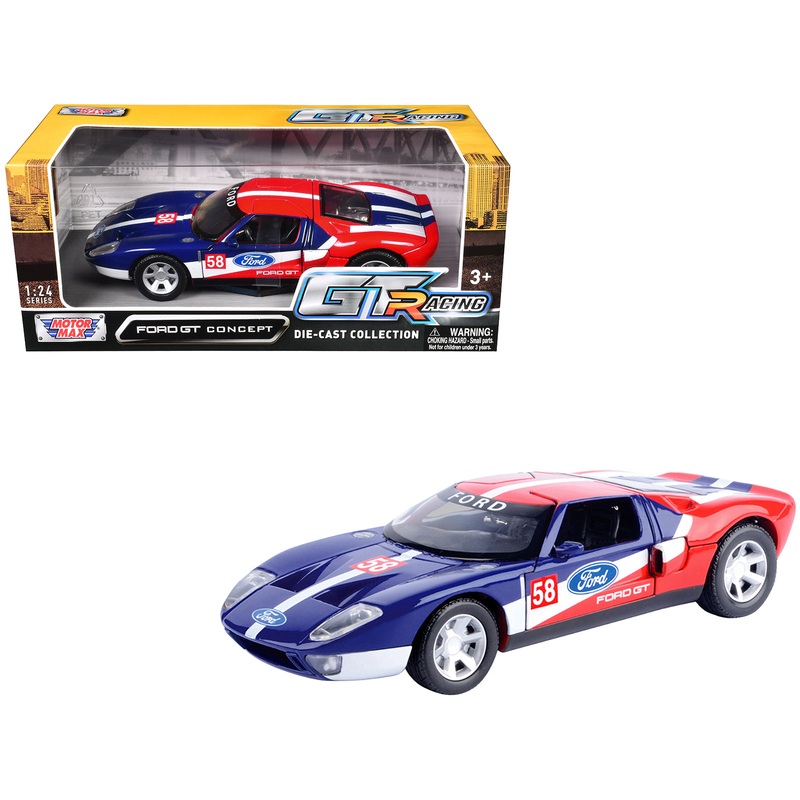 Ford GT Concept #58 Blue and Red with White Stripes “GT Racing” Series 1/24 Diecast Model Car by Motormax