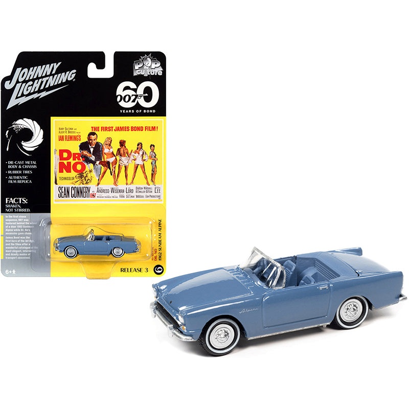 1962 Sunbeam Alpine Convertible Lake Blue James Bond 007 “Dr. No” (1962) Movie “Pop Culture” Series 3 1/64 Diecast Model Car by Johnny Lightning