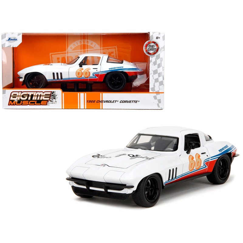 1966 Chevrolet Corvette #66 “Racing Spirit” White with Graphics “Bigtime Muscle” Series 1/24 Diecast Model Car by Jada