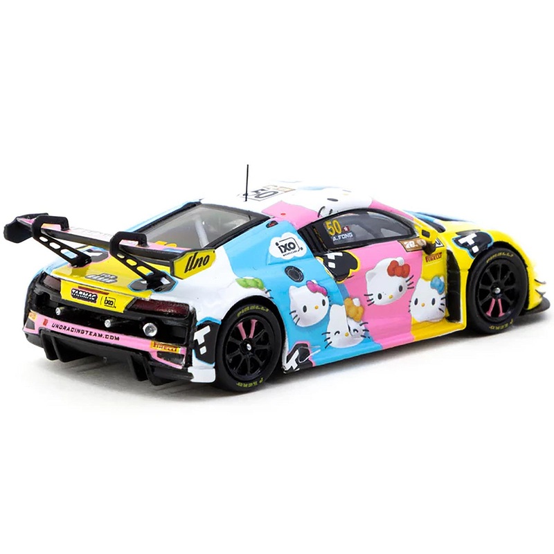Audi R8 LMS GT3 Evo II #50 Adderly Fong “Macau GP Cup – Hello Kitty 50th Anniversary” “FIA GT World Cup” (2023) with Cards “Hobby64” Series 1/64 Diecast Model Car by Tarmac Works
