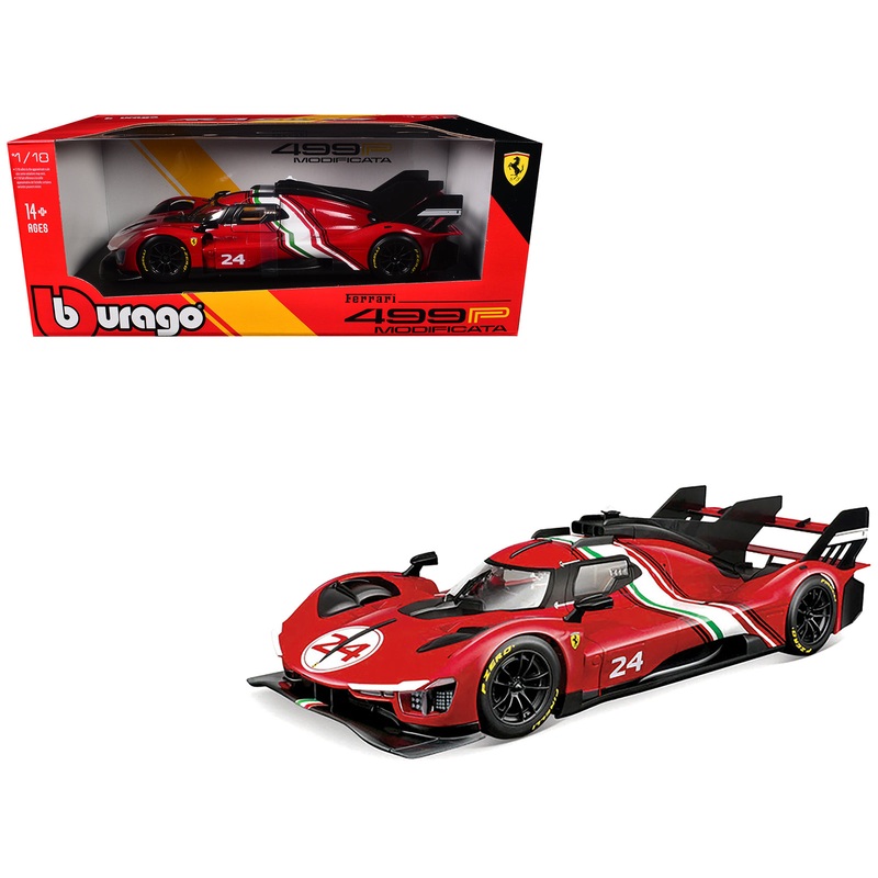 Ferrari 499P Modificata #24 Red with Italian Flag Stripes “Racing” Series 1/18 Diecast Model Car by Bburago