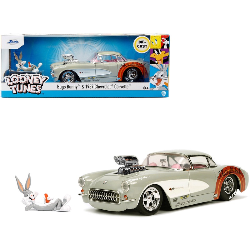 1957 Chevrolet Corvette Beige with Pink Interior with Bugs Bunny Figure “Looney Tunes” “Hollywood Rides” Series 1/24 Diecast Model Car by Jada