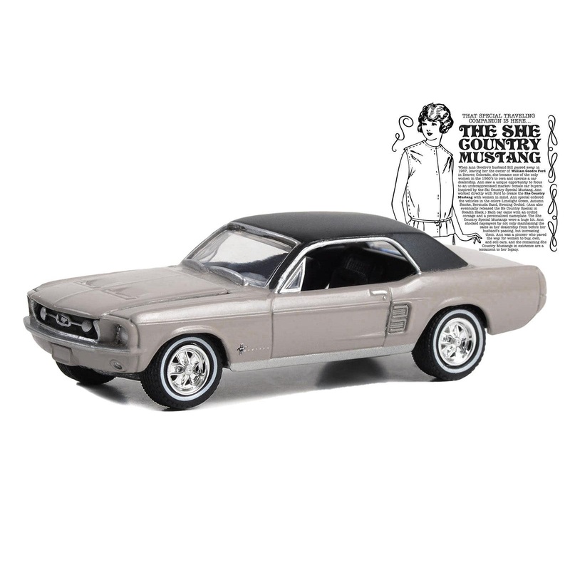 1967 Ford Mustang Coupe “She Country Special – Bill Goodro Ford Denver Colorado” Autumn Smoke with Black Top “Hobby Exclusive” Series 1/64 Diecast Model Car by Greenlight