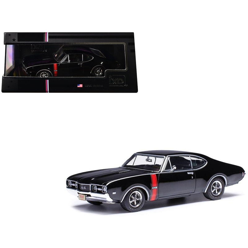 1970 Oldsmobile 442 W-30 Ebony Black with Red Stripes 1/43 Diecast Model by IXO Models