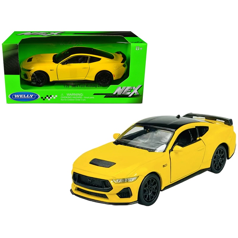 2024 Ford Mustang GT 5.0 Yellow with Black Top “NEX Models” Series 1/25 Diecast Model Car by Welly