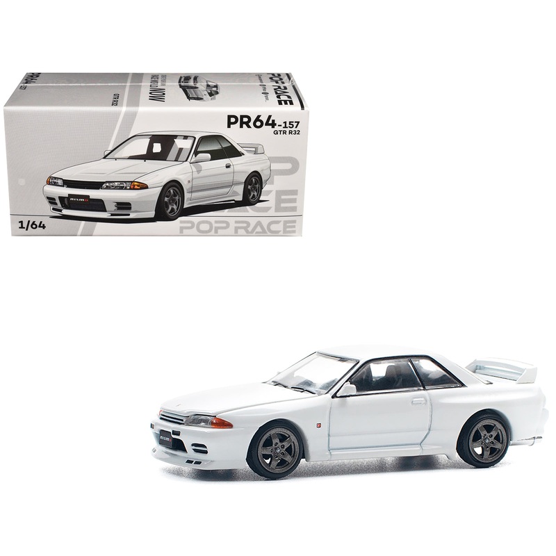 GTR R32 RHD (Right Hand Drive) Crystal White 1/64 Diecast Model Car by Pop Race
