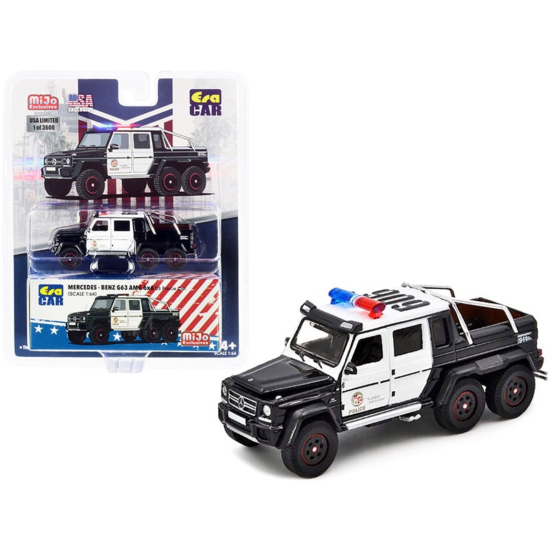 Mercedes Benz G63 AMG 6×6 Pickup Truck U.S. Police Car Black and White 1/64 Diecast Model Car by Era Car