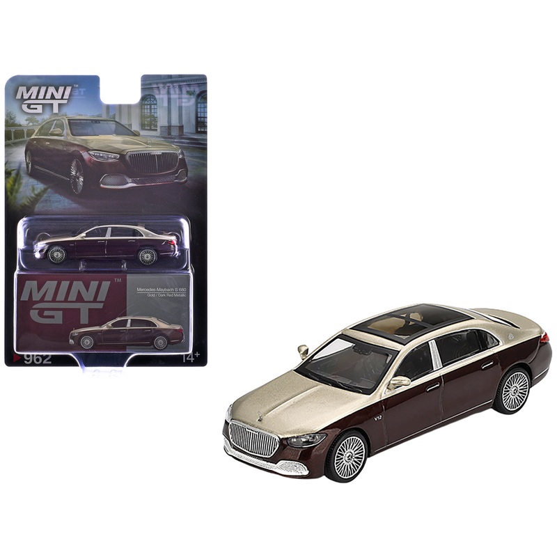 Mercedes-Maybach S 680 Gold Metallic and Dark Red Metallic Limited Edition 1/64 Diecast Model Car by Mini GT