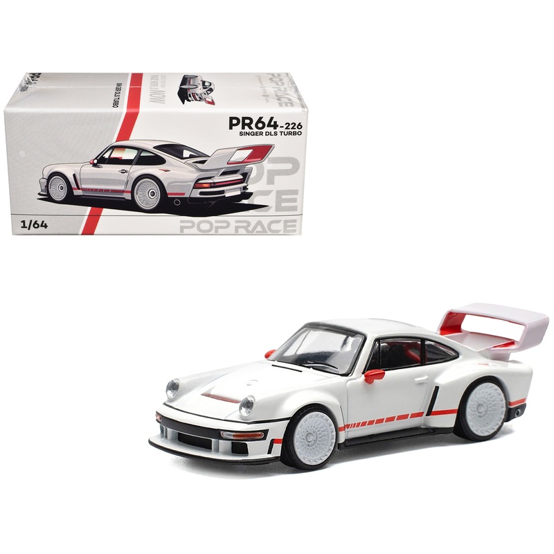 Singer DLS Turbo White with Red Stripes 1/64 Diecast Model Car by Pop Race