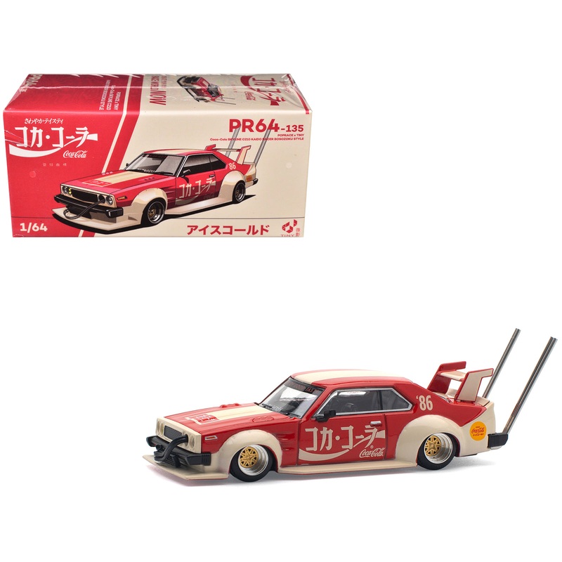 Skyline GT-R V8 Drift “Hakosuka” RHD (Right Hand Drive) “Coca-Cola (Japan)” Red and Cream 1/64 Diecast Model Car by Pop Race
