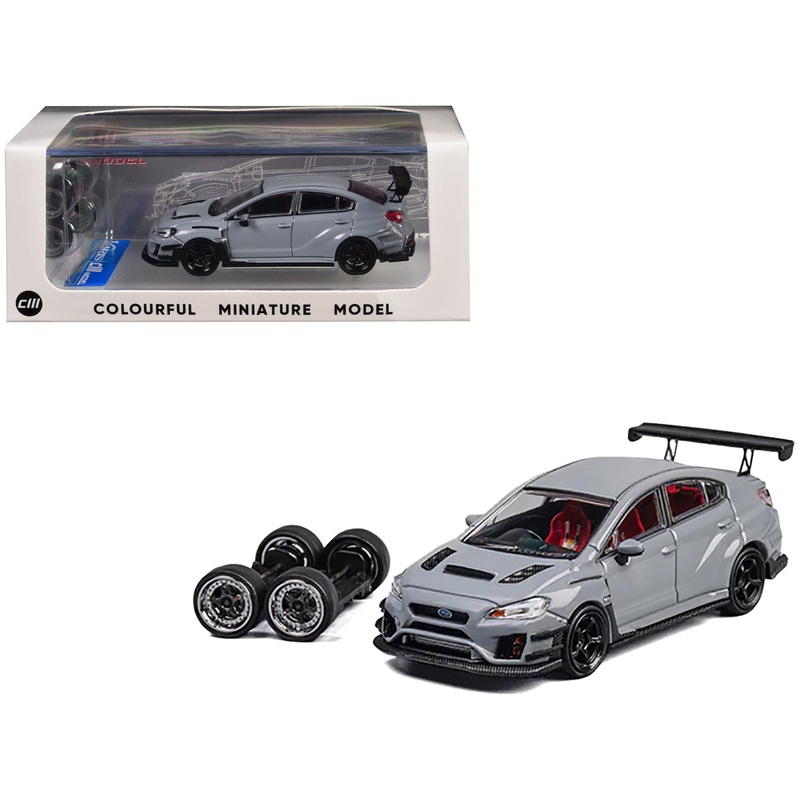 Subaru VAB WRX STI S4 Gray with Red Interior with Extra Wheels 1/64 Diecast Model Car by CM Model
