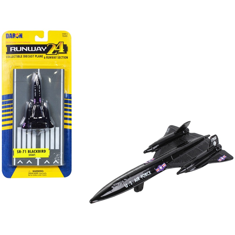 Lockheed SR-71 Blackbird Aircraft Black “United States Air Force” with Runway Section Diecast Model Airplane by Runway24