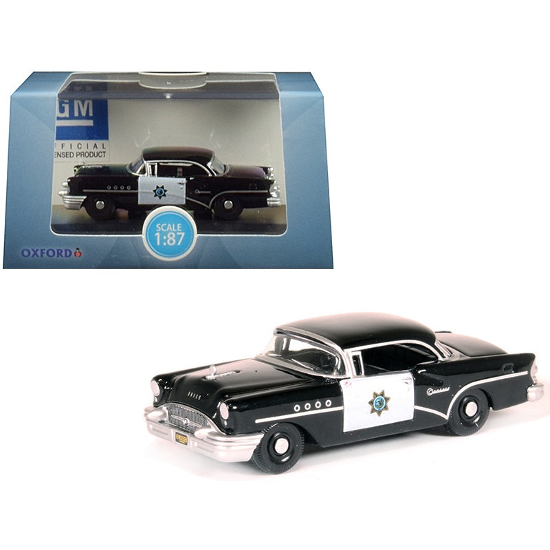 1955 Buick Century “California Highway Patrol” (CHP) Black 1/87 (HO) Scale Diecast Model Car by Oxford Diecast