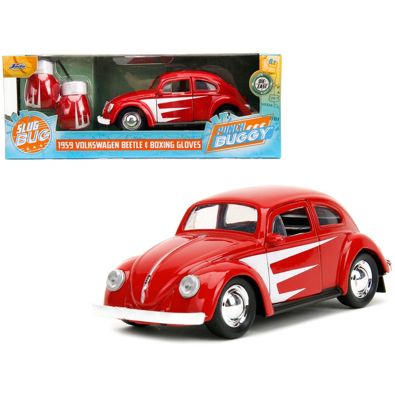 1959 Volkswagen Beetle Red with White Graphics and Boxing Gloves Accessory “Punch Buggy” Series 1/32 Diecast Model Car by Jada