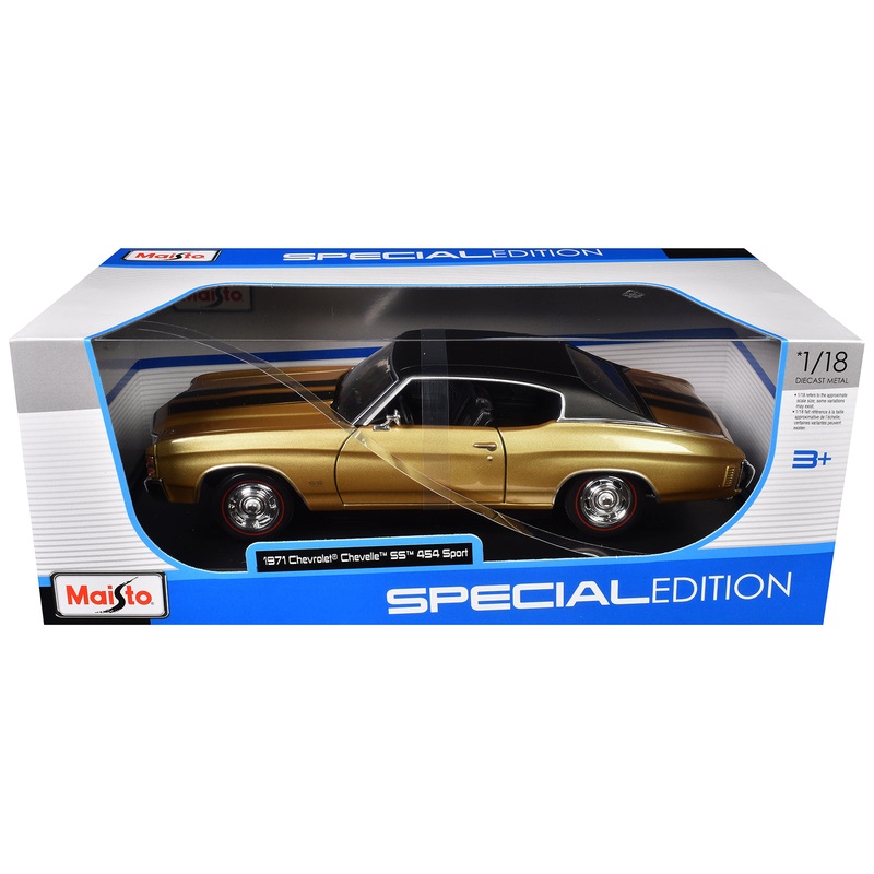1971 Chevrolet Chevelle SS 454 Sport Gold Metallic with Black Top and Black Stripes “Special Edition” 1/18 Diecast Model Car by Maisto