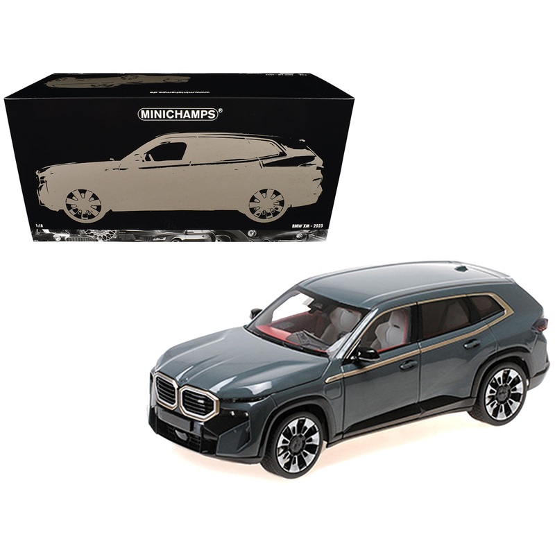 2023 BMW XM Dark Green Metallic with Gold Stripes 1/18 Diecast Model Car by Minichamps