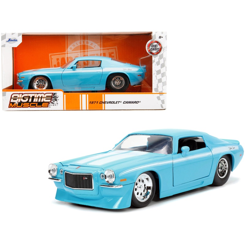 1971 Chevrolet Camaro Z/28 Light Blue with White Stripes “Bigtime Muscle” Series 1/24 Diecast Model Car by Jada