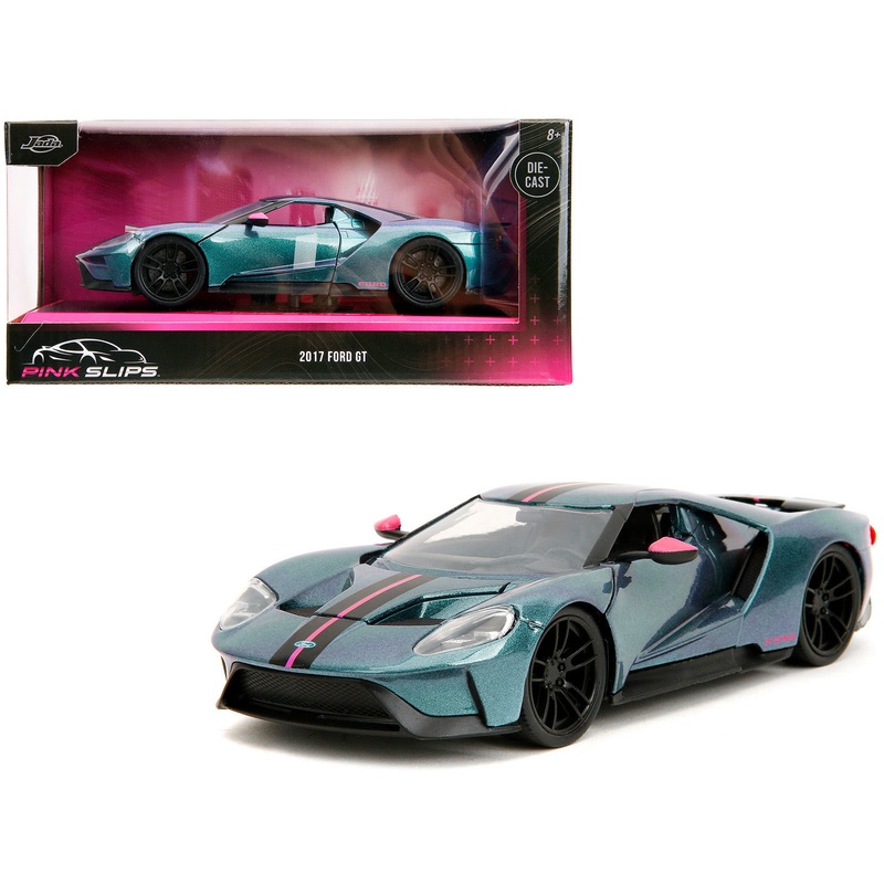 2017 Ford GT Blue Metallic with Pink and Black Stripes “Pink Slips” Series 1/24 Diecast Model Car by Jada