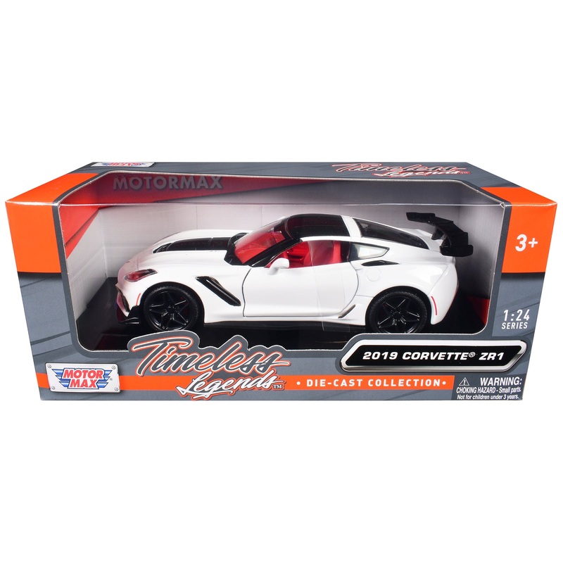 2019 Chevrolet Corvette ZR1 White and Black with Red Interior “Timeless Legends” Series 1/24 Diecast Model Car by Motormax
