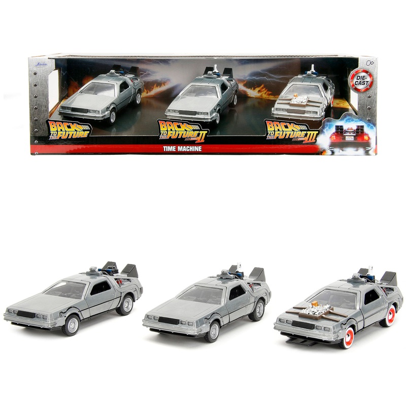 “Back to the Future” Delorean Set of 3 pieces “Hollywood Rides” Series 1/32 Diecast Model Car by Jada