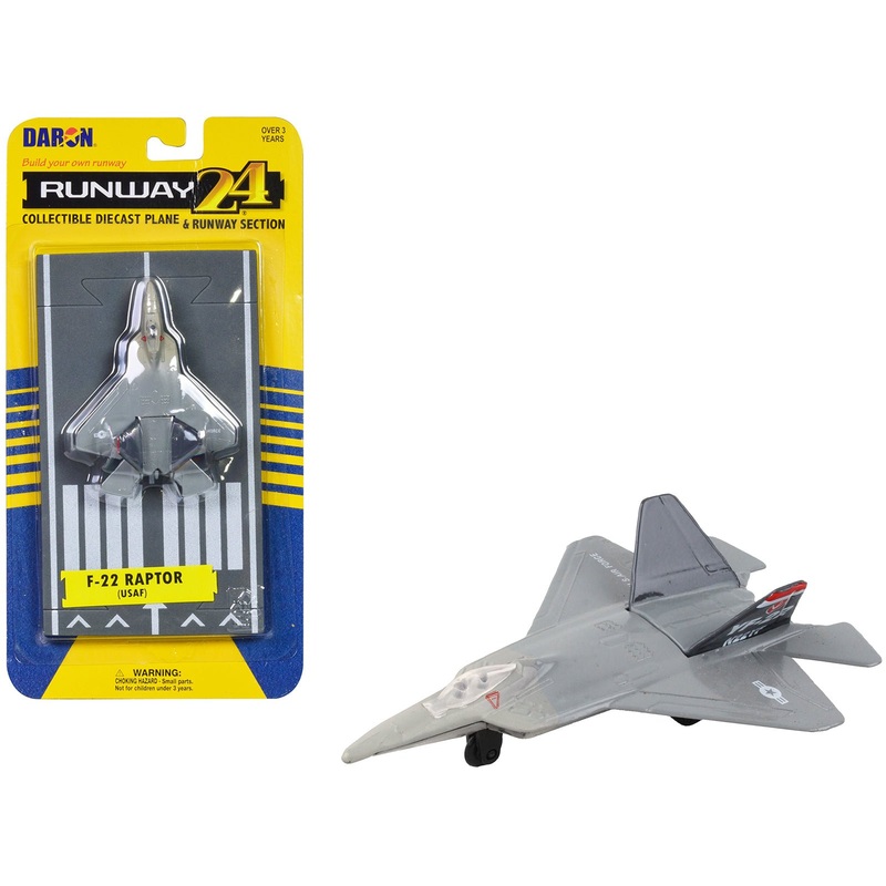 Lockheed Martin F-22 Raptor Stealth Aircraft Gray “United States Air Force YF-22” with Runway Section Diecast Model Airplane by Runway24