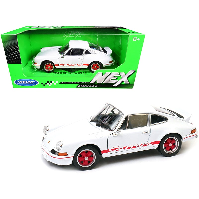 Porsche 911 Carrera RS 2.7 White with Red Stripes “NEX Models” 1/24 Diecast Model Car by Welly