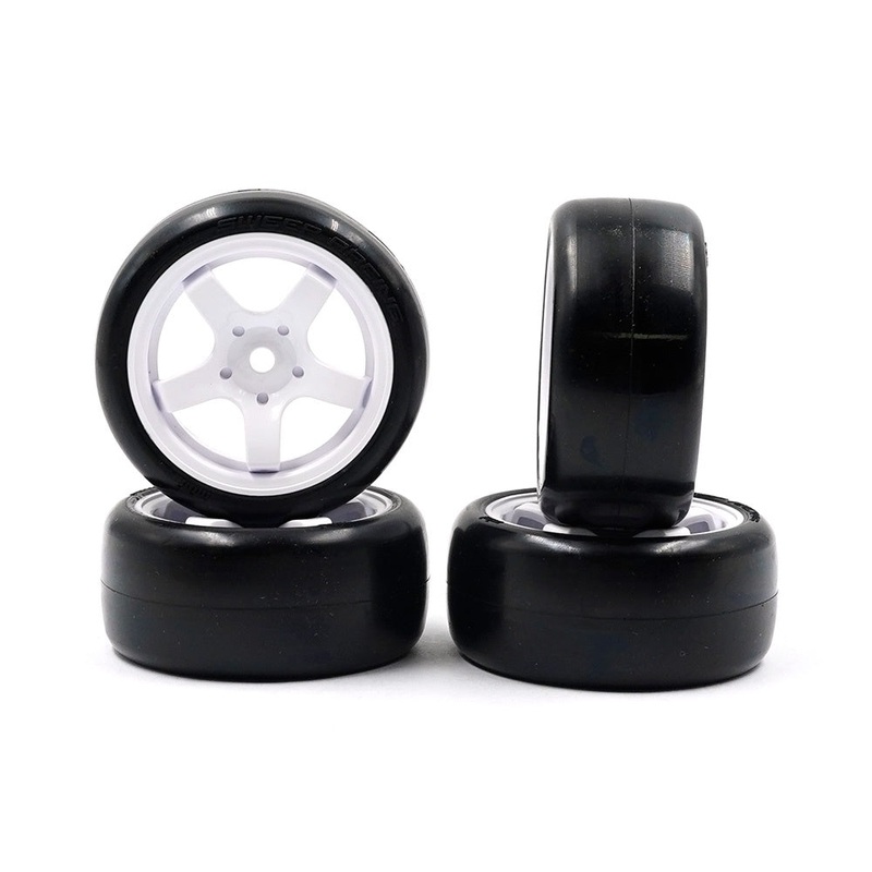 Sweep Racing – Pre-Glued 28Degree D High-End Compound Tires 4 pcs w/ White Rim For 1/10 M-Chassis