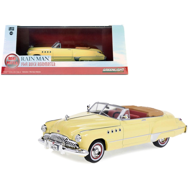 Charlie Babbitt’s 1949 Buick Roadmaster Convertible Cream with Red Interior “Rain Man” (1988) Movie 1/43 Diecast Model Car by Greenlight