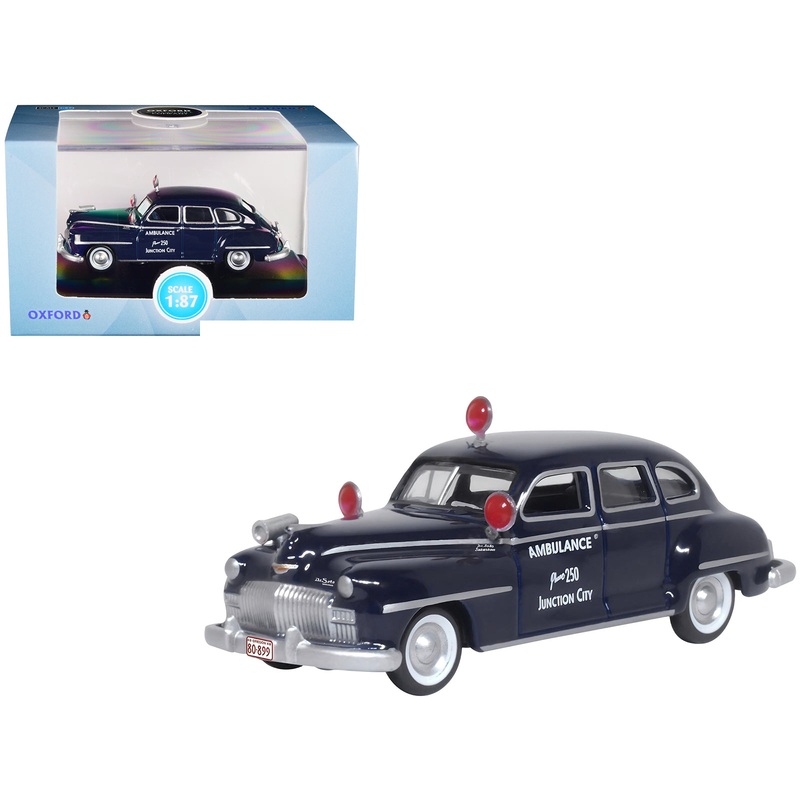 1946 DeSoto Suburban Ambulance Dark Blue “Junction City Ambulance” 1/87 (HO) Scale Diecast Model Car by Oxford Diecast