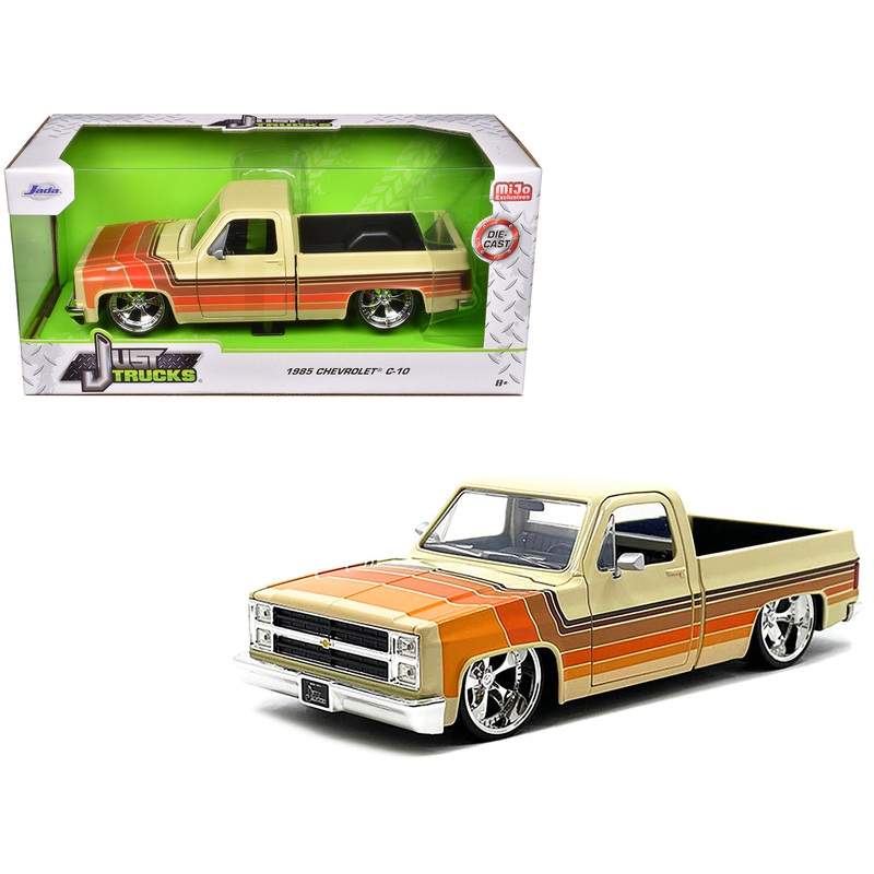 1985 Chevrolet C-10 Pickup Truck Beige with Stripes and Cartelli Wheels “Just Trucks” Series 1/24 Diecast Model Car by Jada