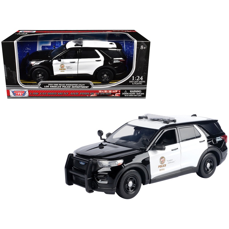 2022 Ford Police Interceptor Utility “Los Angeles Police Department” Black and White “Law Enforcement and Public Service” Series 1/24 Diecast Model Car by Motormax