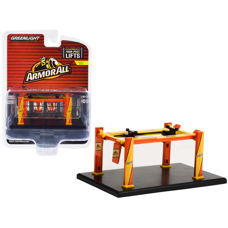 Adjustable Four-Post Lift “ArmorAll” Orange and Yellow “Four-Post Lifts” Series 4 1/64 Diecast Model by Greenlight