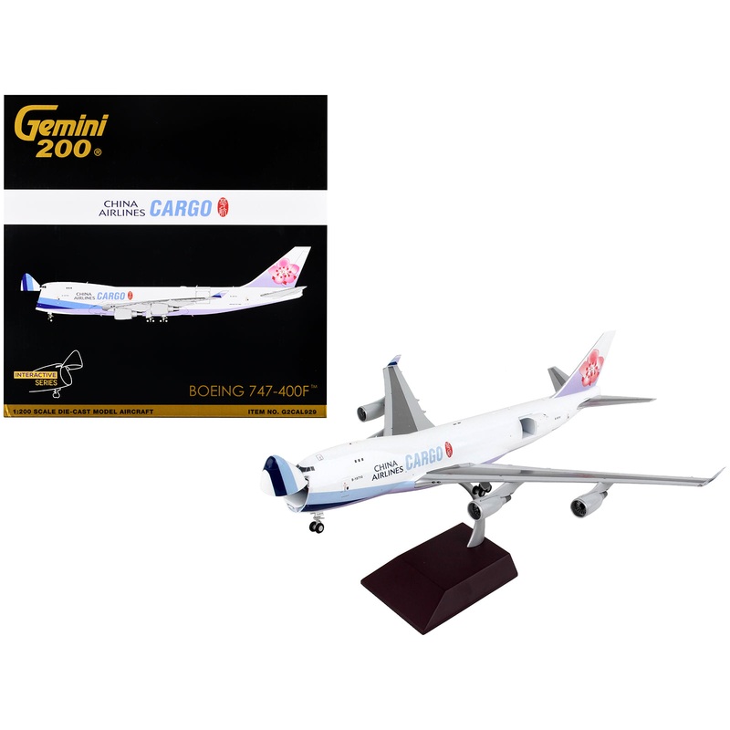 Boeing 747-400F Commercial Aircraft “China Airlines Cargo” White with Purple Tail “Gemini 200 – Interactive” Series 1/200 Diecast Model Airplane by GeminiJets