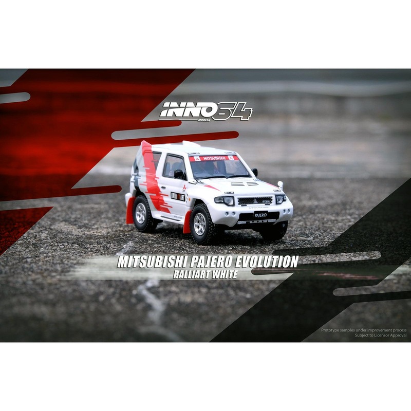 Mitsubishi Pajero Evolution RHD (Right Hand Drive) White with Graphics “Ralliart” 1/64 Diecast Model Car by Inno Models