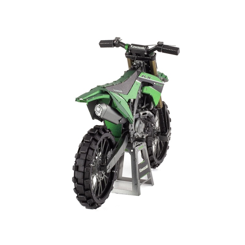 Model Kit Kawasaki KX450 Off-Road Motorcycle Green (Challenging Difficulty) Steel Model by Metal Earth