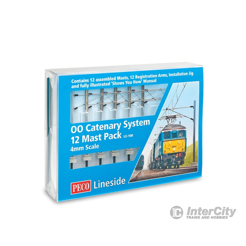 Peco LC100 Catenary System Startup Pack – 12 Each Masts, Registration Arms, Installation Jig & Guidebook