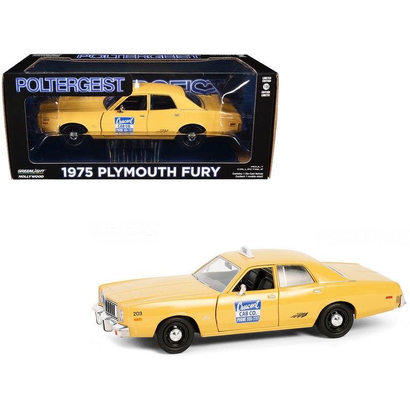 1975 Plymouth Fury Taxi “Crescent Cab Co.” Yellow “Poltergeist” (1982) Movie “Hollywood” Series 20 1/24 Diecast Model Car by Greenlight