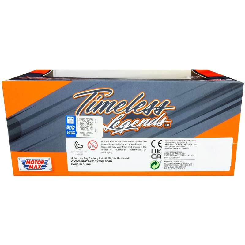 2018 Ford Mustang GT 5.0 White with Black Stripes “Timeless Legends” Series 1/24 Diecast Model Car by Motormax