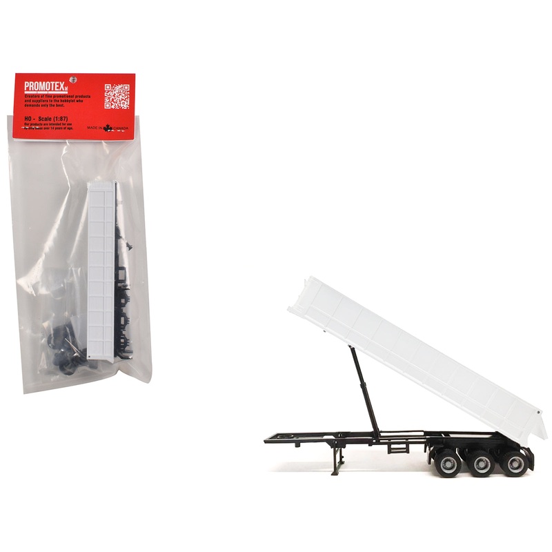 3-Axle Dump Trailer White 1/87 (HO) Plastic Model by Promotex