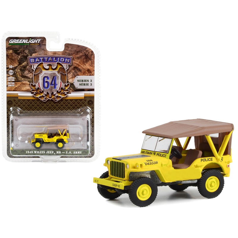 1949 Willys Jeep MB U.S. Army “545th Military Police Company Camp Drake Japan Training Camp” Yellow “Battalion 64” Series 3 1/64 Diecast Model Car by Greenlight