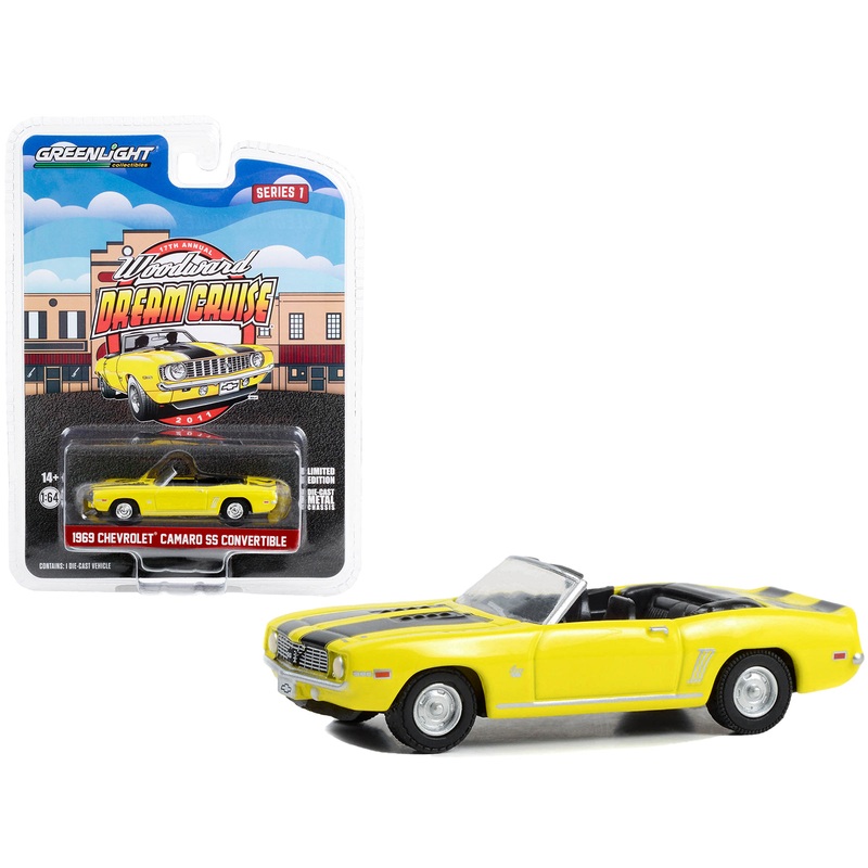 1969 Chevrolet Camaro SS Convertible Yellow with Black Stripes “17th Annual Woodward Dream Cruise Featured Heritage Vehicle” (2011) “Woodward Dream Cruise” Series 1 1/64 Diecast Model Car by Greenlight
