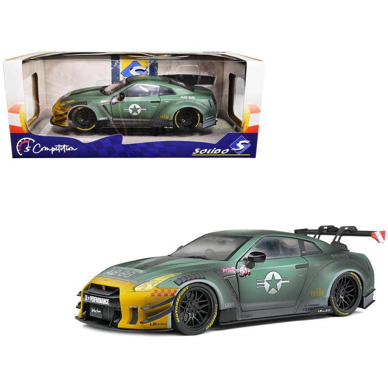 2022 Nissan GT-R (R35) RHD (Right Hand Drive) Liberty Walk 2.0 Body Kit “Army Fighter” “Competition” Series 1/18 Diecast Model Car by Solido