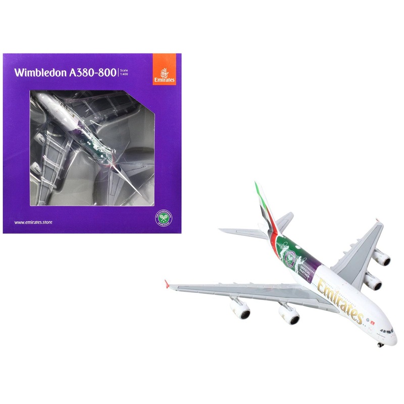 Airbus A380-800 Commercial Aircraft “Emirates Airlines – The Championships Wimbledon 2024” (A6-EOE) White with Graphics 1/400 Diecast Model Airplane by GeminiJets