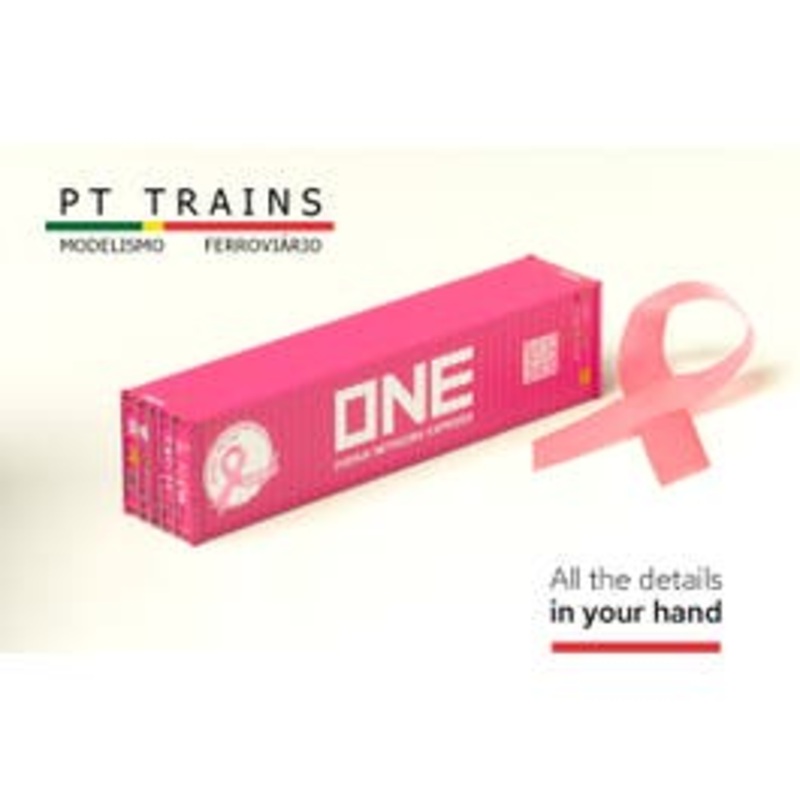 PT Trains 190019 HO Container 40`HC ONE  BREAST CANCER + PINK RIBBON (Extremely Delicate Doors)