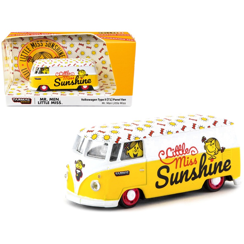 Volkswagen Type II (T1) Panel Van “Little Miss Sunshine” Yellow and White “Mr. Men & Little Miss” “Collab64” Series 1/64 Diecast Model Car by Schuco & Tarmac Works